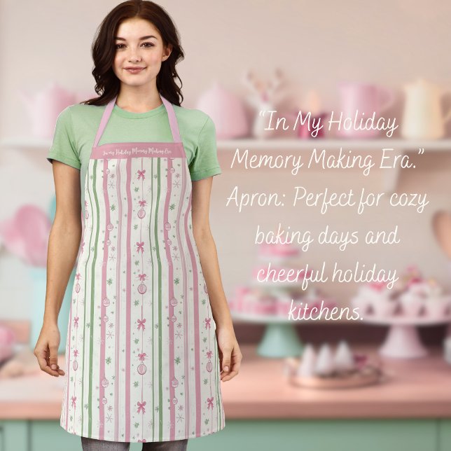 Tablier Personalized Pink Coquette Holiday Era (💕 In my Holiday Memory Making Era 🎄 Sweet pastel coquette charm for festive baking fun!)