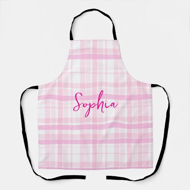 Tablier Personalized Pink Plaid Apron   with Name  (Recto)