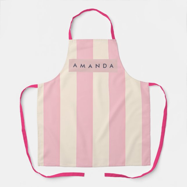 Tablier Personalized Soft Pink and Cream Stripe (Recto)