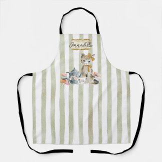 Tablier Personalized Watercolor Whimsical Cat Apron