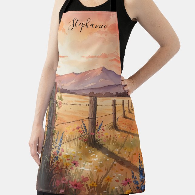 Tablier Personalized Wildflower Sunset Scene (Créateur téléchargé)