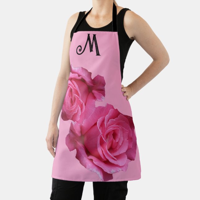 Tablier Personnalisable M monogramme joli rose rose floral (Insitu)
