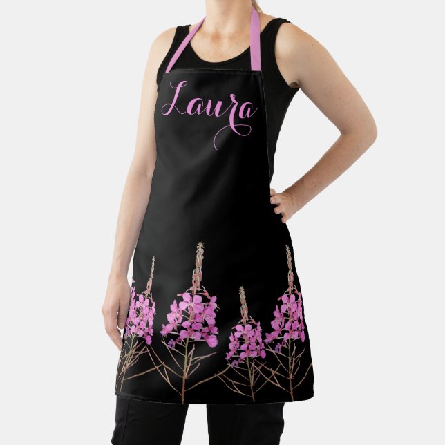 Tablier Personnalisable nom Laura joli rose floral élégant (Insitu)
