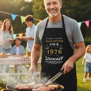 Tablier Personnalisé 50e anniversaire Né 1976 Noir Vintage