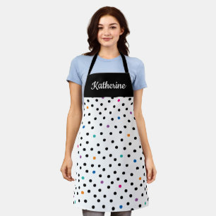 Tablier personnalisé à pois noir et blanc