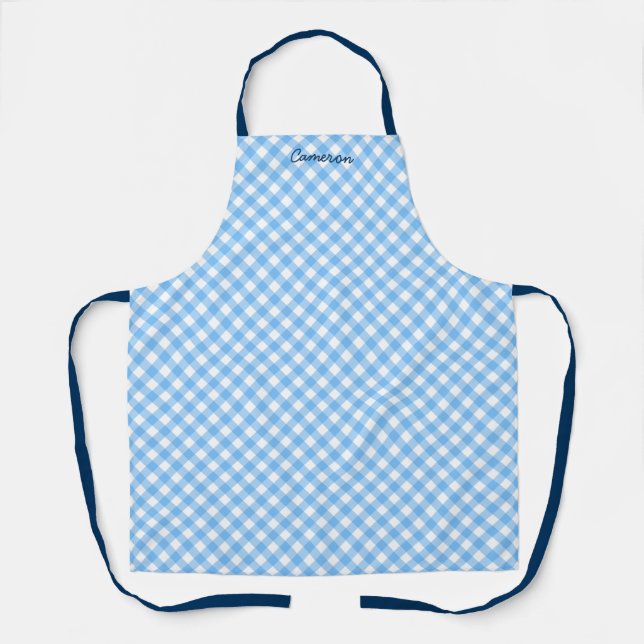 Tablier Personnalisé Ajouter votre nom Baby Blue En vichy (Recto)