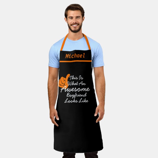 Tablier Personnalisé Awesome Boyfriend Black Chef (Porté)