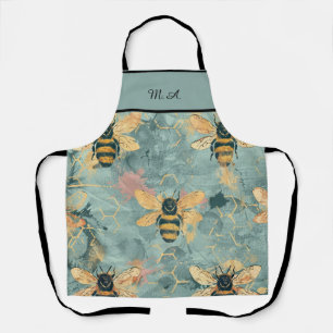 Tablier personnalisé bleu en nid d'abeille