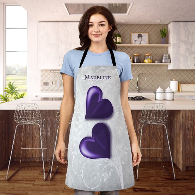 Tablier personnalisé de coeur pourpre (Purple Hearts Personalized Apron)