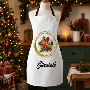 Tablier personnalisé de Noël doré Joyeux Noël