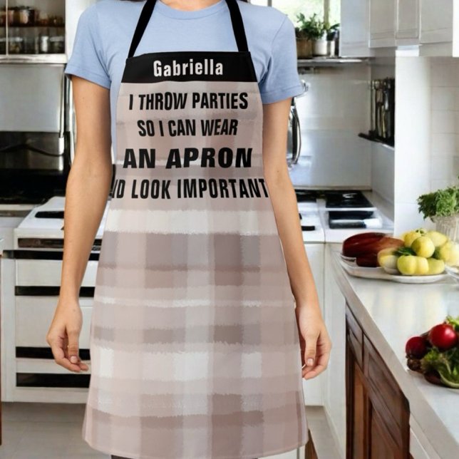 Tablier Personnalisé drôle cuisine fête hôte brun noir pla (Créateur téléchargé)