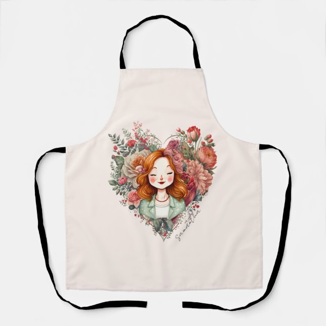 Tablier Personnalisé Floral Jolie Dame (Recto)
