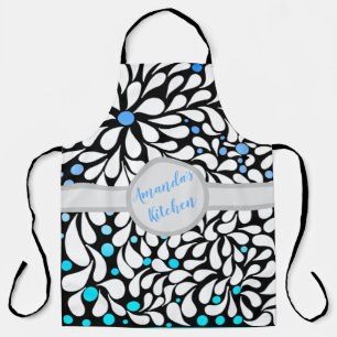 Tablier Personnalisé Gras fleurs modernes bleu turquoise o