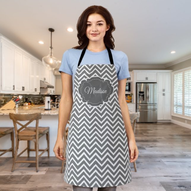 Tablier personnalisé Grey Chevron (Gray Chevron Personalized Apron)