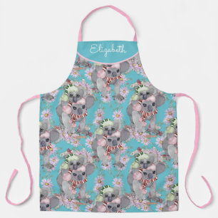 Tablier Personnalisé Koala Noël Botanique Vintage Bleu