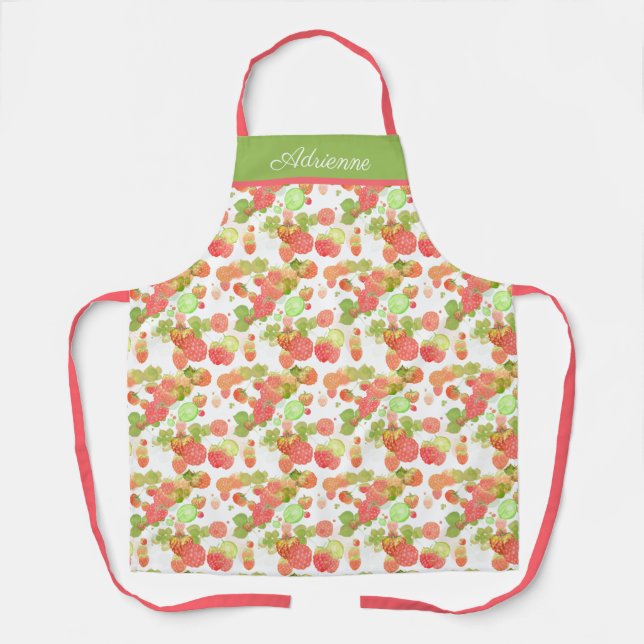Tablier Personnalisé, le lustre des framboises rose et ver (Recto)