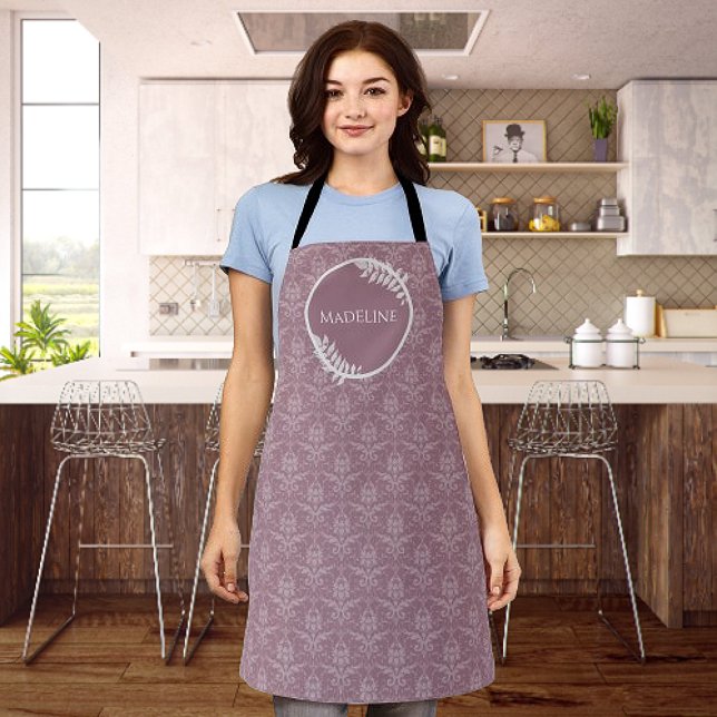 Tablier personnalisé Mauve Elegant Damask (Mauve Elegant Damask Personalized Apron)