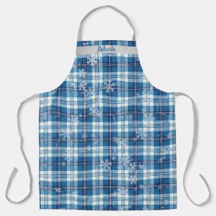 Tablier Personnalisé Noël Élégant Carreaux Bleu