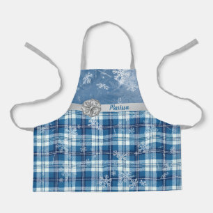Tablier Personnalisé Noël Élégant Carreaux Bleu