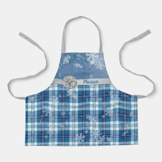 Tablier Personnalisé Noël Élégant Carreaux Bleu 