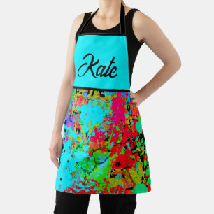 Tablier Personnalisé Nom Colorful Splatter Art Abstrait