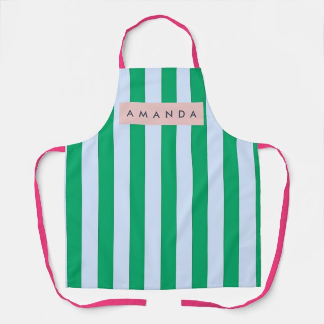Tablier Personnalisé rayé vert et blanc classique (Recto)
