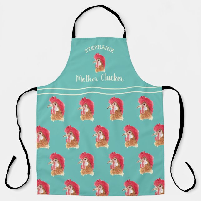 Tablier Personnalisé Turquoise Mère Clucker Motif de poule (Recto)