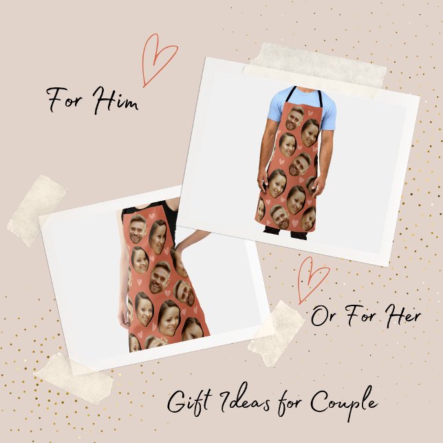 Tablier Personnalisé Visage Coeur Drôle Couple Motif (custom face picture put your face on funny gift ideas valentine's day, bbq 4th of july dad mom love)