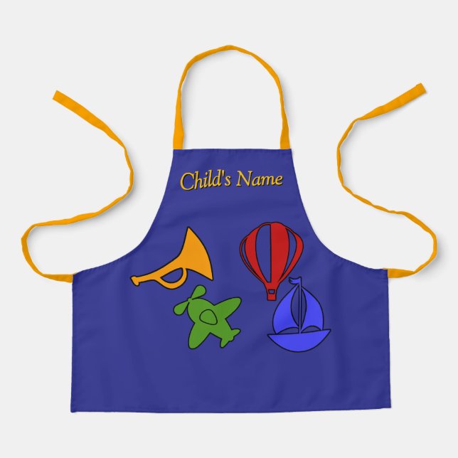 Tablier Personnaliser Avec Nom Toy Collection Enfants Bleu (Recto)