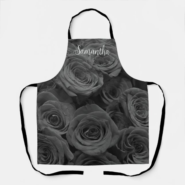 Tablier Personnaliser Gris roses élégant gris floral photo (Recto)