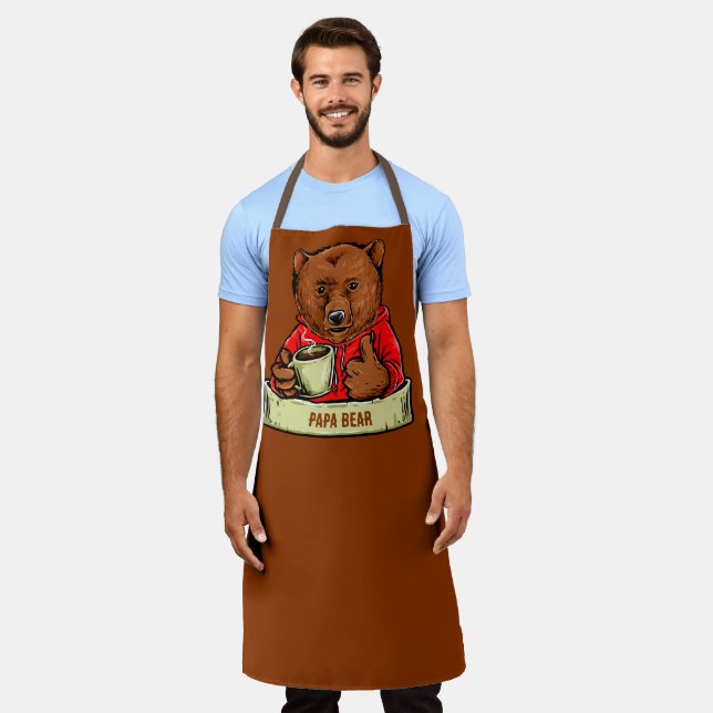 Tablier Personnaliser Papa Papa Papa Bear Matin Café Petit (Porté)