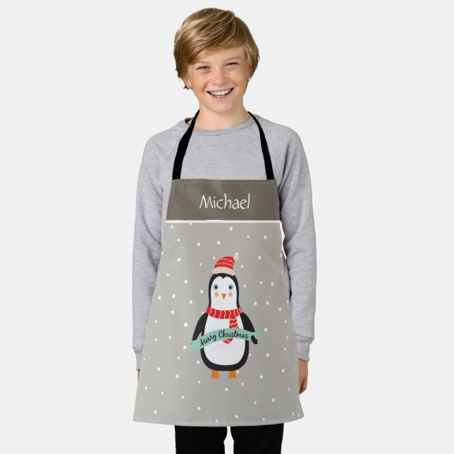 Tablier Pesonalized Cute petit pingouin de Noël  (Porté)