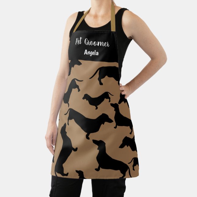 Tablier Pet Groomer personnalisé Black Gold Dachshund (Insitu)
