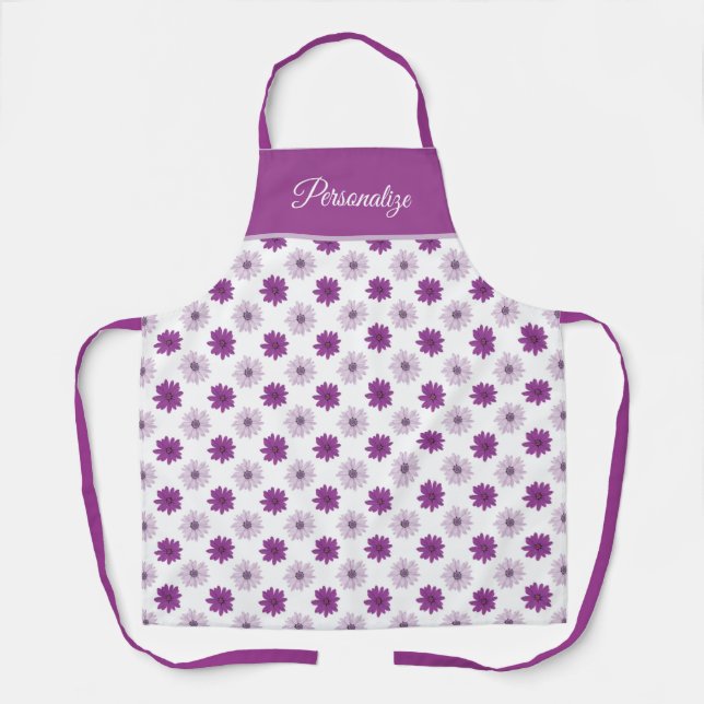 Tablier Pétales Fleurs Florales Retro Pretty Purple Daisy (Recto)