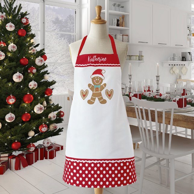 Tablier Petit pain d'épices de Noël Homme Apron (Personalize this cute Christmas gingerbread man apron with your name for Christmas. )