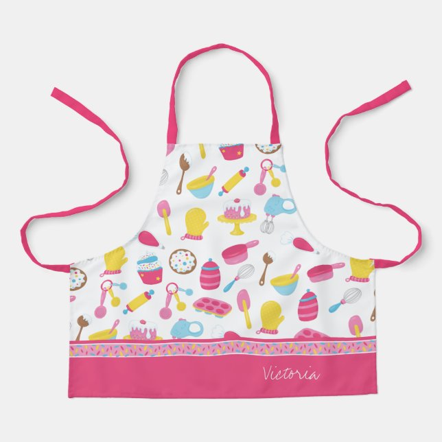 Tablier Petite fille Baker Cuisine rose Motif enfant Chef (Recto)