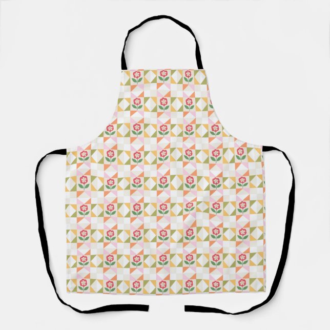 Tablier Petite fleur rouge bloc de patchwork (Recto)