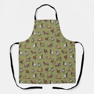 Tablier Petites chèvres en vert - Motif de troupeau de chè