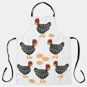 Tablier Petites poules mouchetées noires et oeufs