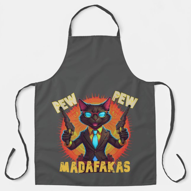 Tablier Pew Pew Madafakas Chat noir (Recto)