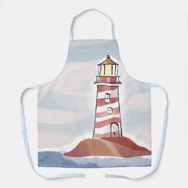 Tablier Phare classique | Aquarelle côtière océanique (Recto)