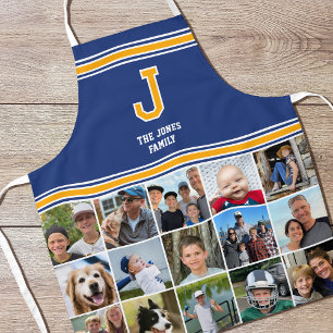 Tablier Photo Collage Famille Monogramme Marine Gold