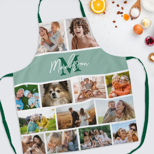 Tablier Photo Collage vert Monogramme