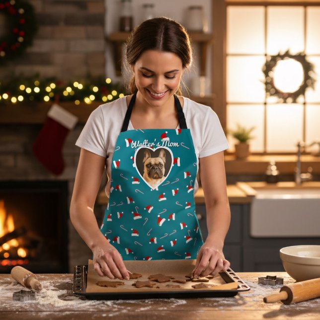 Tablier Photo de chien Turquoise Santa Hat Motif appart de (Fun and festive teal apron that you can add your best friend's photo and name to (or your own) )