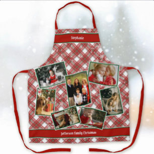 Tablier Photo de famille Collage et nom Noël Plaid Apro