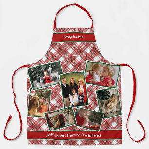 Tablier Photo de famille Collage et nom Noël Plaid Apro