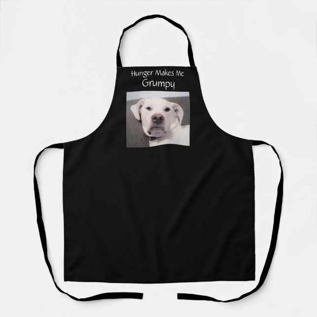 Tablier Photo de mignon blanc Grumpy Hungry Dog Black Funn (Recto)