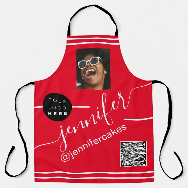 Tablier Photo personnalisée Logo QR Menu CODE Restaurant R (Recto)