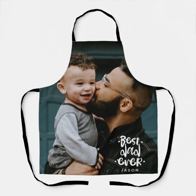 Tablier  Photo personnalisée Meilleur papa Jamais Nom Over (Recto)