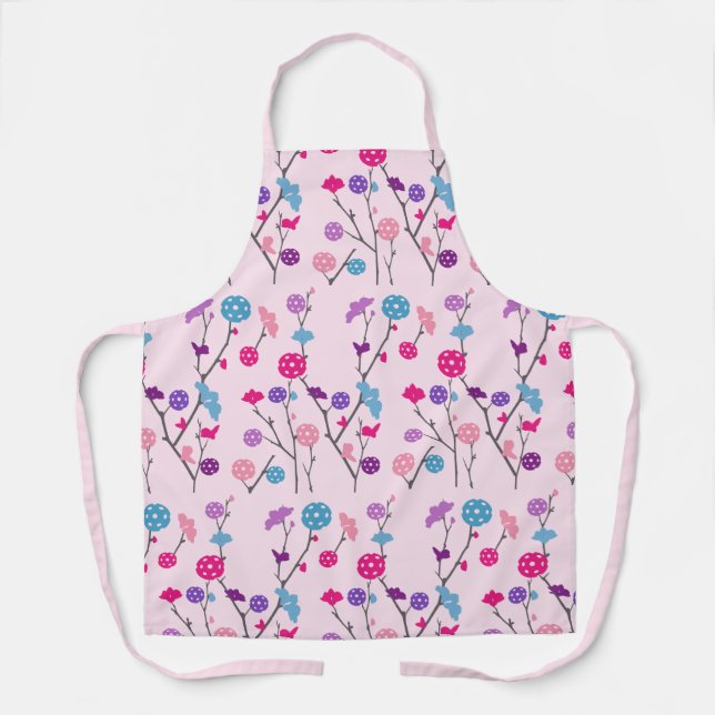 Tablier Pickleball floral couleur fleurs de cerisier rose (Recto)